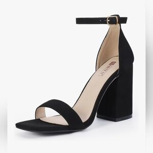 Chunky Block Heel Sandals US 8.5 | Black Nubuck | Square Toe Ankle Strap Bridal